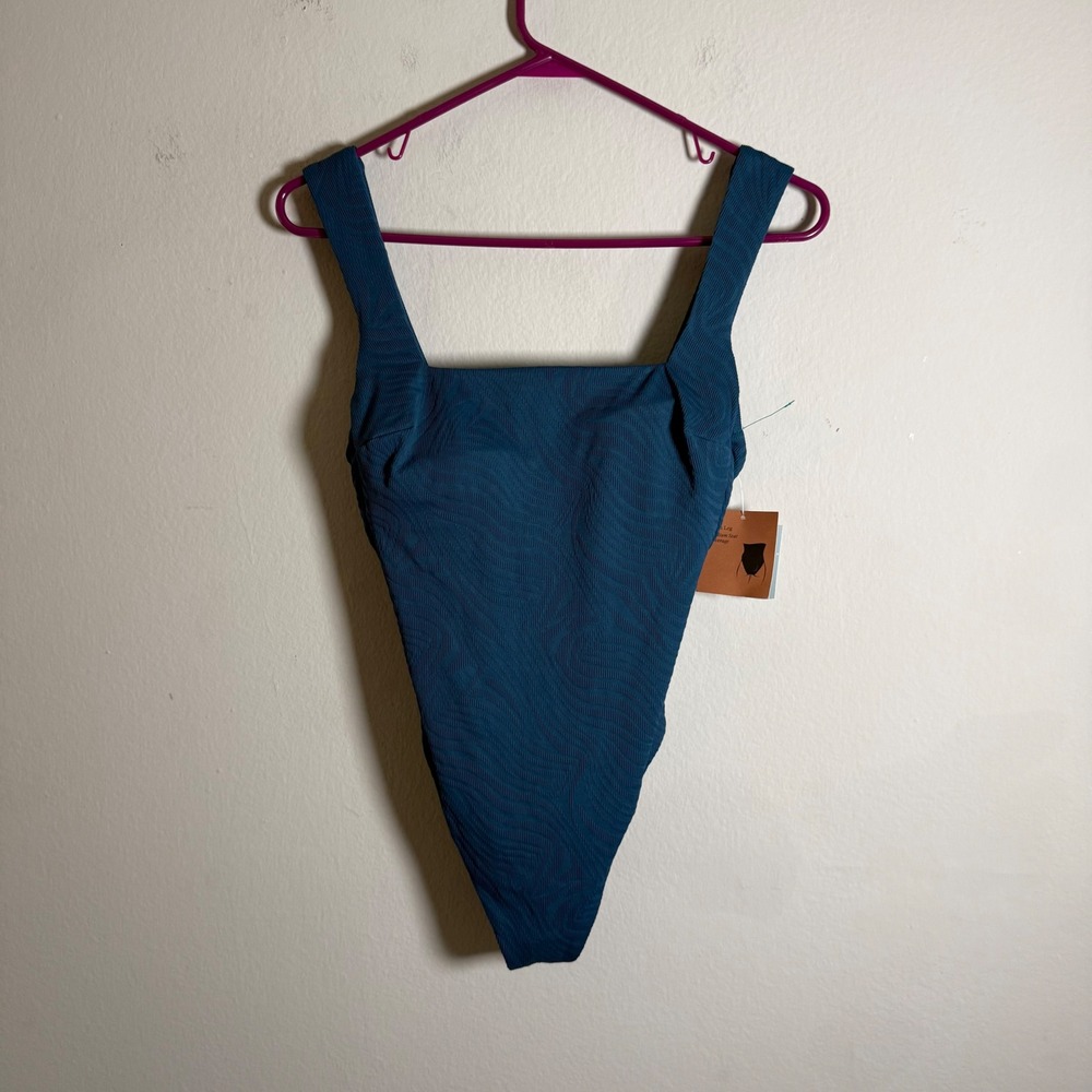 Shade & Shore Womens Blue Textured Square Neck High Leg One Piece Swimsuit S 4-6